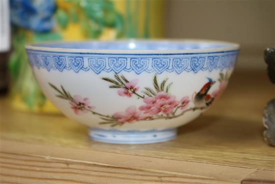 Three Chinese egg shell bowls, with fitted box